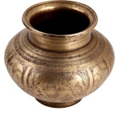 Brass Elephant And Floral Engraved Holy Water Pot