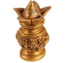 Brass Kalash Pot Engraved With Lakshmi Ganesh Motifs