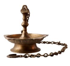 Brass Hanging Oil Wick Diya with Chain