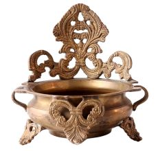 Hand Carved Ethnic Brass Urli With Legs