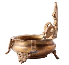 Hand Carved Ethnic Brass Urli With Legs