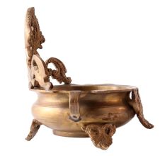 Hand Carved Ethnic Brass Urli With Legs