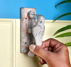 White Cast Iron Woodpecker Bird Door Knocker