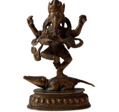 Brass Statue Of Lord Ganesha Standing On A Mooshak