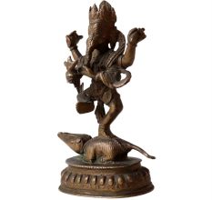 Brass Statue Of Lord Ganesha Standing On A Mooshak