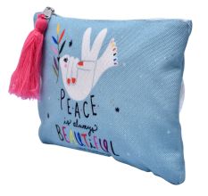 PEACE is always Beautiful Blue Canvas Zipper Pouch