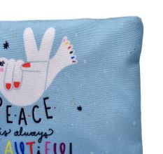 PEACE is always Beautiful Blue Canvas Zipper Pouch