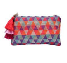 Geometric Multicolor Jacquard Fabric Zipper Sling Bag