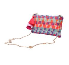 Geometric Multicolor Jacquard Fabric Zipper Sling Bag