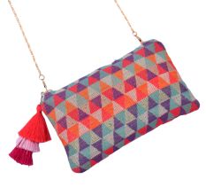 Geometric Multicolor Jacquard Fabric Zipper Sling Bag