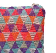 Geometric Multicolor Jacquard Fabric Zipper Sling Bag