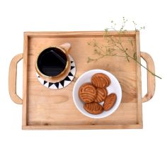 Rectangular Bamboo Serving Tray With Handles
