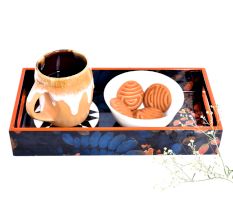 Midnight leaves Painted Rectangular Wooden Tray