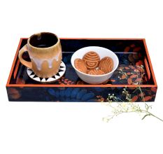 Blue Vintage Falling Leaves Serving Tray