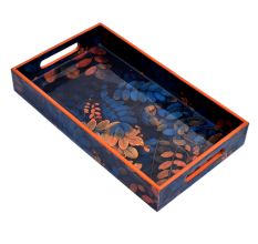Blue Vintage Falling Leaves Serving Tray