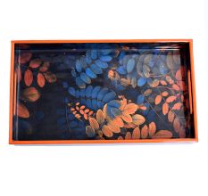 Blue Vintage Falling Leaves Serving Tray