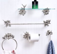 Brass Silver Towel Hanger With Bird Figurine