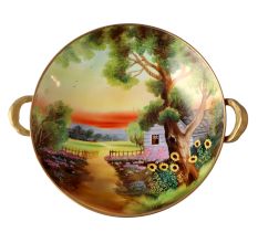 Hand-Painted Porcelain Nippon Landscape Bowl