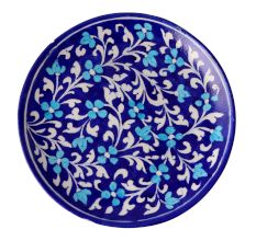 Blue Pottery Decorative Plate In Floral Design
