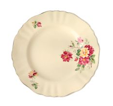 Hand painted White base Rose in Red And Yellow Dinner Plate