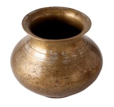 Antique Brass Pot With Floral Hand Carvings