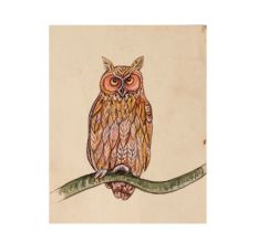Horned owl Miniature Watercolor Painting
