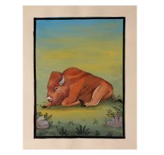 Watercolor Painting Of Bison Bull Male Praire American