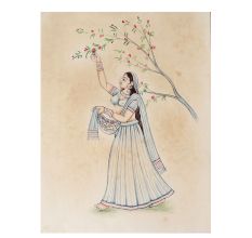 Ragini PluckingÂ Flower Painting Miniature Art