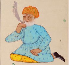 Indian Old Man Smoking Watercolor Painting