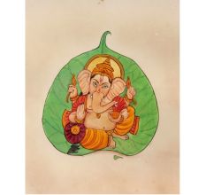 Ganesha On Peepal Leaf Paper Painting