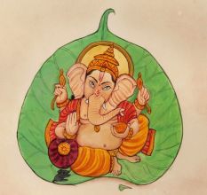 Ganesha On Peepal Leaf Paper Painting