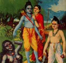 Raja Ravi Varma Paper Print  Of Laxmana chopping off Surpanaka's Nose and Ears