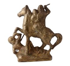 Brass Warrior Riding On Horse Statue