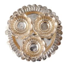 Brass Pooja Thali With 3 Flower Shaped Bowls In Silver Finish