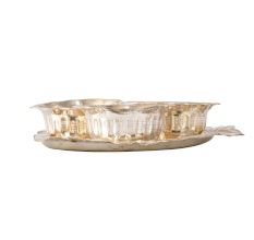 Brass Pooja Thali With 3 Flower Shaped Bowls In Silver Finish