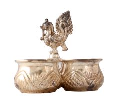 Brass Three Cup Brass Kumkum Holder In Silver Finish