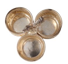 Brass Three Cup Brass Kumkum Holder In Silver Finish