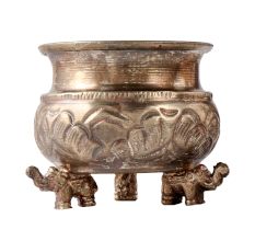 Silver Finish Brass Urli Or Bowl With Elephant Legs