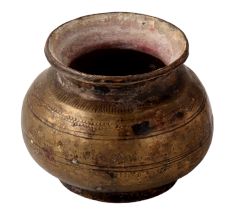 Brass Round Water Pot With Fine Carving