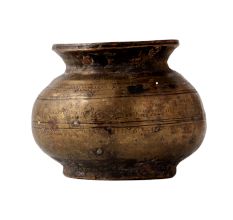Brass Round Water Pot With Fine Carving