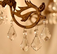 Handcrafted Vintage Design Brass Chandelier With 44 Clear Glass Maple Leaf