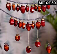50 Pieces Crimson Tiny Christmas Ornaments In Assorted Styles