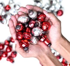 Set of 50 Pieces Red and Silver Tiny Christmas Ornaments In Assorted Styles