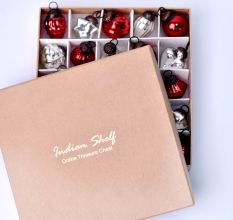 Set of 50 Pieces Red and Silver Tiny Christmas Ornaments In Assorted Styles