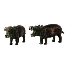 Hippopotamus Brass Figurine  Or Statue In Pair