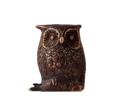 Vintage Brass Owl Sitting On Log In Copper Finish