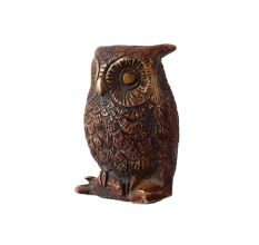 Vintage Brass Owl Sitting On Log In Copper Finish