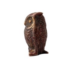 Vintage Brass Owl Sitting On Log In Copper Finish