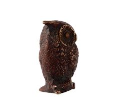 Vintage Brass Owl Sitting On Log In Copper Finish