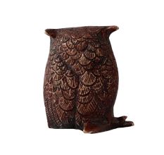 Vintage Brass Owl Sitting On Log In Copper Finish